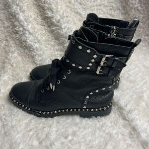 Sam Edelman Black leather Jennifer Moto studded combat Boots side zipper SZ6.5M